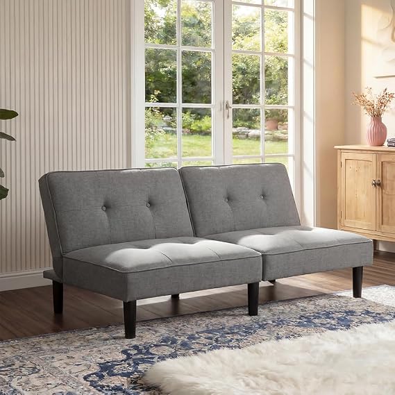 COMHOMA 67Futon Sofa Bed,Modern Convertible Sleeper Sofa, Fabric Futon Couch with Multi-Position Backrest for Living Room Furniture (Light Grey)