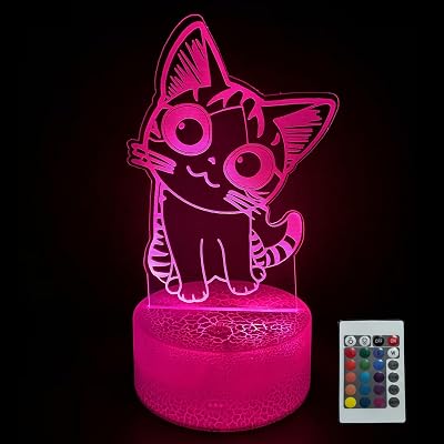 Cute Cat Night Light, Illusion 3D Table Lamp with 16 Colors Remote Control Touch Lamp LED USB Night Light Desk Lamps Room Decorations Home Decor Holiday Gifts Birthday Gifts