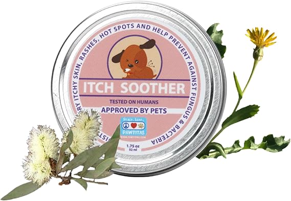 Pawtitas Itch Soother Dog Balm Relief from itching Skin, Flaky, Dry Coat, Hotspot, Rash and Damaged Skin Made with Organic Almond and Goldenseal Provide Instant Calmness for Your Puppy Can 1.75 OZ