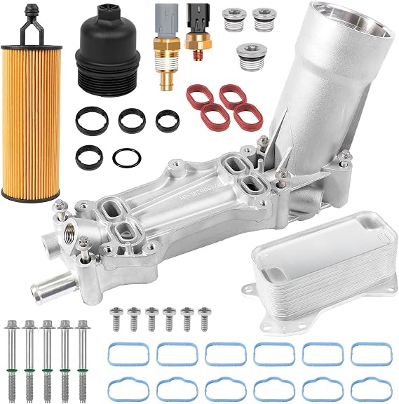 926-959 Upgraded Aluminum Engine Oil Cooler Kit and Oil Filter Housing Assembly Gaskets Sensor Fit for 3.6L 2011-2016 Chrysler 200 300, Dodge Charger, Grand Cherokee, ProMaster 3.6 V6 926-876