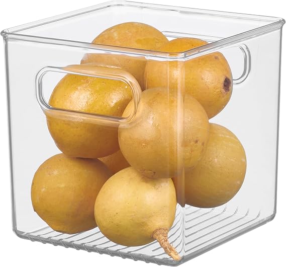 iDesign Plastic Pantry Storage Organizer Bin, 6" x 6" x 6" | Easy Grip Handles, Kitchen Storage, Freezer and Fridge Organizer, Clear
