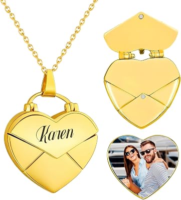 Custom Envelope Love Letter Heart Necklace for Women, Personalized Engraved Heart Locket Pendant, Custom Jewelry Gift for Wife Mom Fiancee, Anniversary Birthday Gift, Gold or Silver Keepsake Necklace
