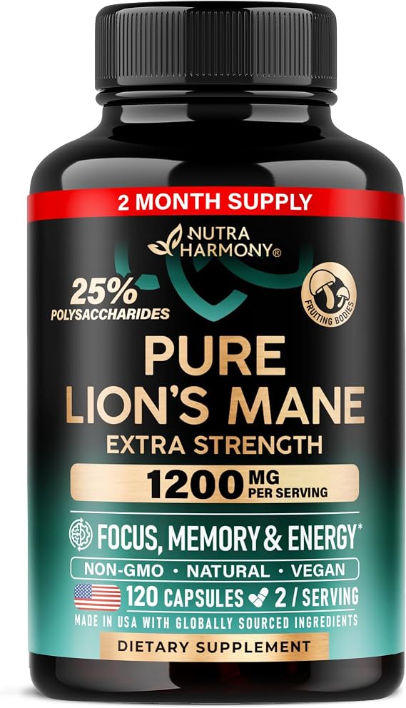 Lions Mane Supplement Capsules - Organic Lions Mane 1200 mg, 120 Vegan Caps