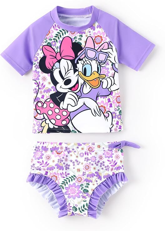 Disney Toddler Girls Swimsuit Two Pieces Bathing Suit UPF 50+ Rashguard Set
