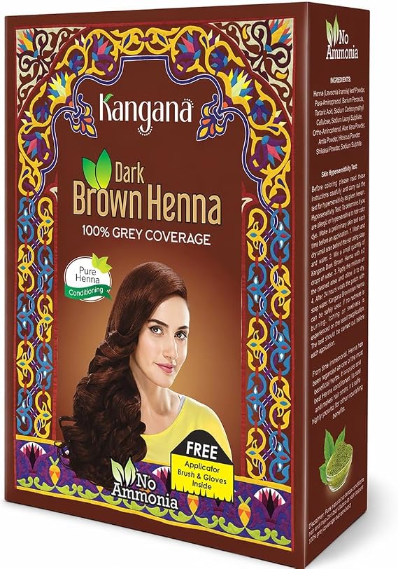 Henna Hair Color Dark Brown | Ammonia-Free Natural Dye for Grey Hair | 6 Pouches x 60g | Kangana