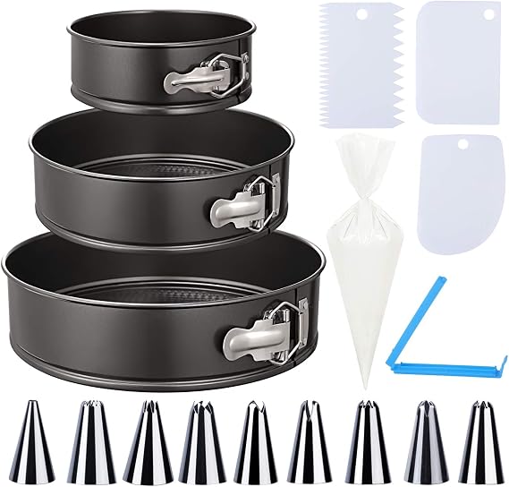 3PCS Round Springform Pan, Round Cake Pan, Springform Pan | Round Springform Pan 3-Piece Set (12.5 Cm/4.92 In), (18 Cm/7.08 In), (22.3 Cm/8.8 In) Baking Pans with Removable Flat Base
