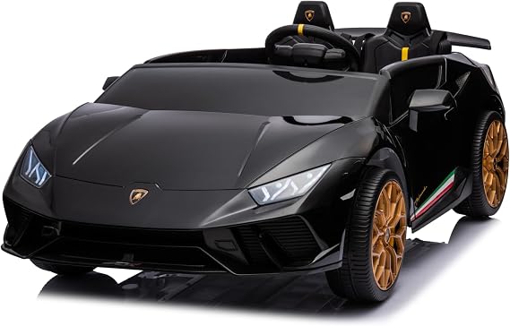 Freddo 24V Lamborghini Huracan Electric Ride-On Car for Kids - LED, Bluetooth, FM, Leather Seats, Remote Control - Fun for Ages 3-8 (Black), Large
