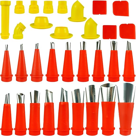 Caulking Kit Chalking Nozzles Tips Caulk Finisher Kit with Connection Bases Replacement 32 Pieces