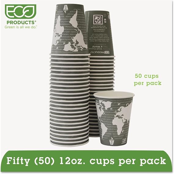 Eco-Products EPBHC12WAPK World Art Renewable/Compostable Hot Cups 12 oz Gray 50/Pack