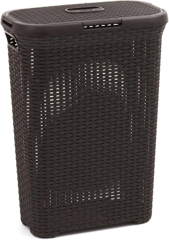 Curver 193009 Faux Rattan Laundry Basket 40 Liters Polypropylene 44.7 x 26.5 x 61.5 cm Chocolate