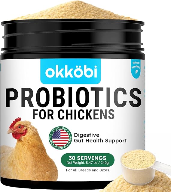 Probiotics for Chickens & Poultry Digestive & Gut Health Support with Prebiotics & Brewer's Yeast, Chicken Vitamins and Supplements (30 Scoops/Up to 300 Servings)