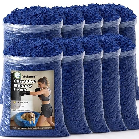 Bean Bag Filler, 50lbs Blue Memory Foam Filling for Beanbag Chair, Couch Cushions, Pillows, Dog Beds, Pouf Ottoman, Punching Bag Filler, Grappling Dummy, Packing Peanuts Replacement