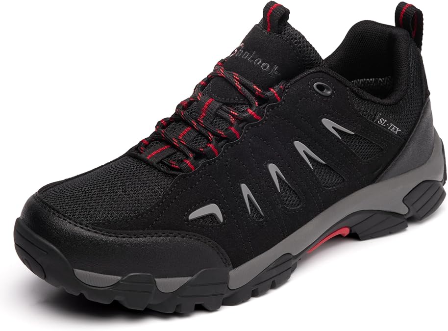 SHULOOK Men's Waterproof Hiking Shoes Lightweight Anti Slip Outdoor Ankle Boots Breathable Hike Trekking Trails Shoe