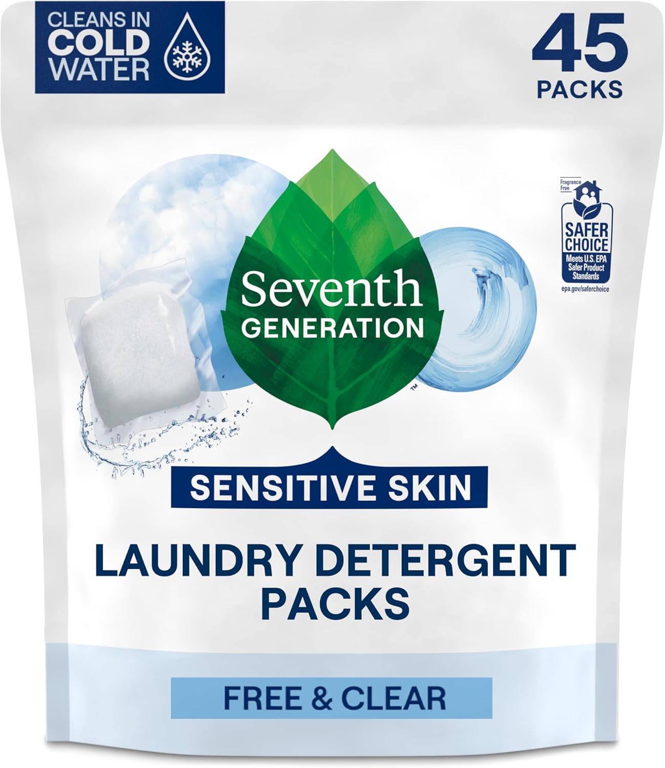 Seventh Generation Laundry Detergent Packs, Free & Clear, 45 Count, 31.7 oz
