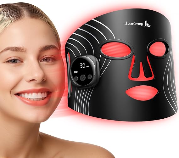 Red Light Therapy for Face, Red Light Mask for Home Skincare,Black | 4 Light Mode, Eliminate Wired Operation, 4*100 Sets LED Beads, Customizable Timer Settings