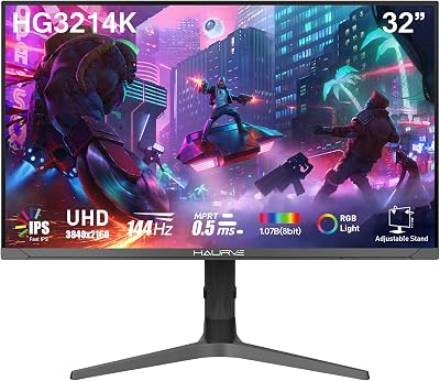 Haurve 32 UHD 4K 144Hz Gaming Monitor with Height Adjustable Stand, PD 90W, HDMI 2.1, DP 1.4, USB-C, RGB, Speakers, 0.5ms, 3840X2160 Display, HG3214K