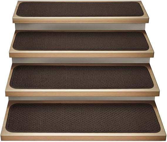 House, Home and More Set of 12 Attachable Indoor Carpet Stair Treads - Chocolate Brown - 9 Inches X 36 Inches