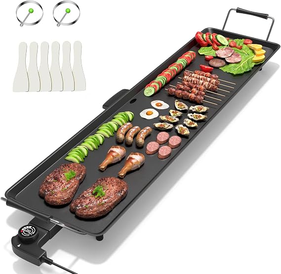 COSTWAY 35" Electric Griddle Teppanyaki Grill, Nonstick Extra Large Cooking Plate for Pancake Barbecue, Indoor Outdoor Table Top Grill with Adjustable Temperature & Drip Tray, 2000W