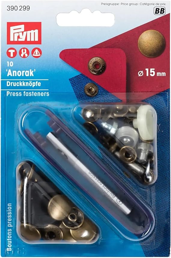 Prym Non-sew Fasteners Anorak Antique Brass 15 mm, altmessing, 10 Stuck, Gold