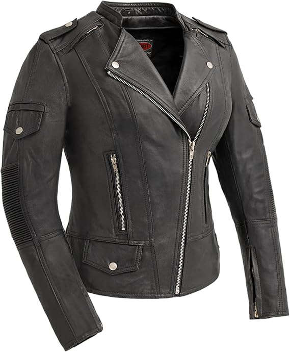 First Mfg Co - Tantrum - Women's Motorcycle Biker Riding Black Leather Jacket