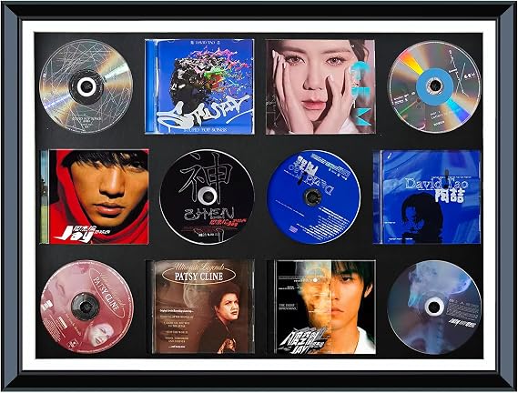 CD Case,CD/DVD Storage Rack Stand,Wood CD Display case/Frame,with high-definition tempered glass panel can accommodate6 standard size CDs and 6 covers.album cover display gift,music lover home decor