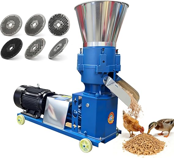 Chicken Feed Pellet Mill Machine 5.5KW 220V with 4 Head Rollers - 2.5/3/4/5/6/8mm Feed Pelletizer for Poultry Livestock Farm Animal
