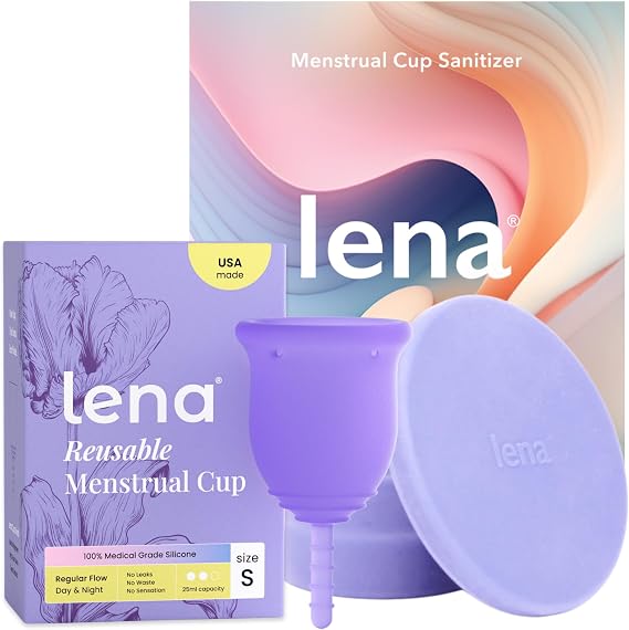 Lena Original Small Menstrual Cup & Cleaning Container Reusable Silicone Period Cup with Collapsible Case for Easy Cleaning and Storage