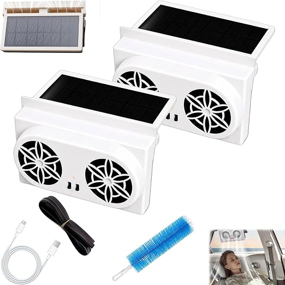 Solar Powered Car Ventilator Fan, Solar Powered Car Window Fan, Cars Exhaust Fans with 2 Head Cooling (white*2)