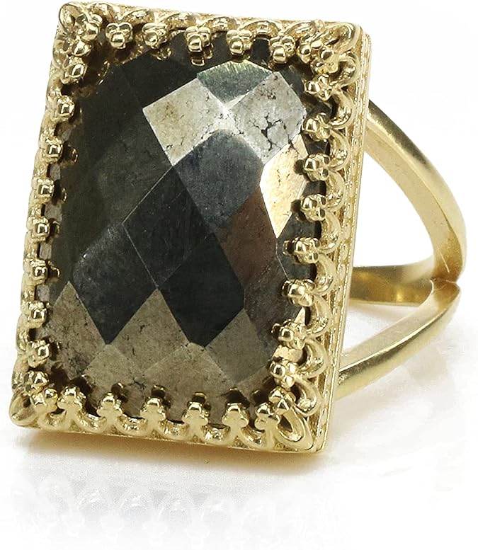 Unique Pyrite Stone Ring in 14k Gold - Artisan Statement Jewelry - Handmade Rings for Women - Fashion, Engagement, Wedding, Everyday Jewelry - Customizable with Engraving