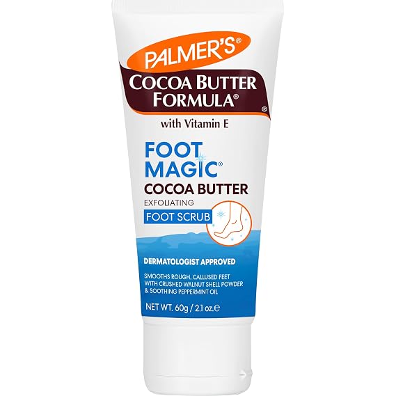 Palmer's Exfoliating Foot Scrub, Foot Magic Cocoa Butter Formula (2.1 Oz) | Smooths rough, dry cracked feet with Vitamin E, Peppermint Oil and Walnut Shell Extract. Use with foot scrubber for pedicure.