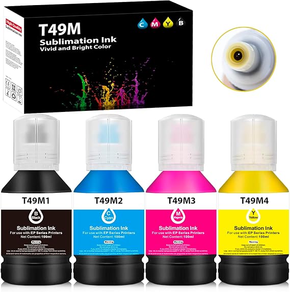 4x140ml T49M Autofill Sublimation Ink Compatible for SureColor F170 F570 Dye-Sublimation Printers (T49M1 T49M2 T49M3 T49M4, 4 Pack)