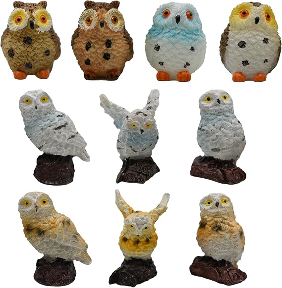 10Pcs Miniature Owl Figurines 1inch Mini Realistic Resin Fairy Garden Animals for DIY Micro Landscape Bonsai Plant Pot Craft Christmas Birthday Gift Cake Topper Decor