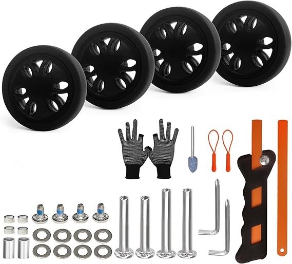 4PCS Luggage Wheels Replacement, OD 2 inch/51mm TPU Rubber Smooth Silent Double-Row Spinner Wheels for Suitcase, Trolley Bag, Drawbar, Travel Box Caster Repair, Black