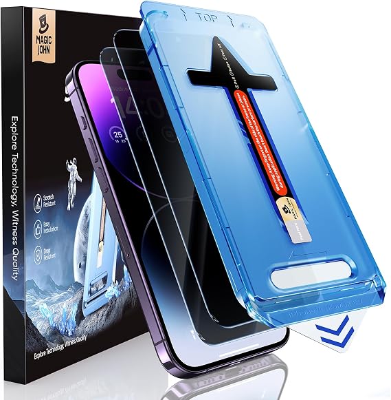 MAGIC JOHN Privacy for iPhone 14 Pro Max Screen Protector, Easy Install | 2 Pack 9H Tempered Glass, 28Anti Spy, 6.7 inch Auto Dust-Elimination, Bubble Free, Daily Drop Protectio