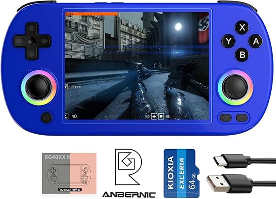 ANBERNIC RG40XXH Portable Game Machine 5G WiFi 4.2 Bluetooth Classic Game Linux 64 Bit System 4.0 Inch IPS Display VIDEO GAME RG40XXH-Blue