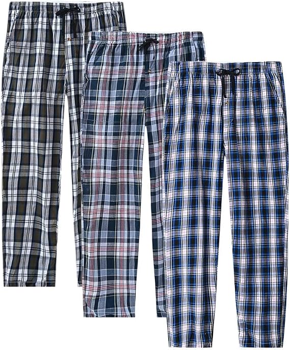 MoFiz Men's Pajama Pants Cotton Pjs Bottoms Plaid Sleep Pant Lightweight 3Pack