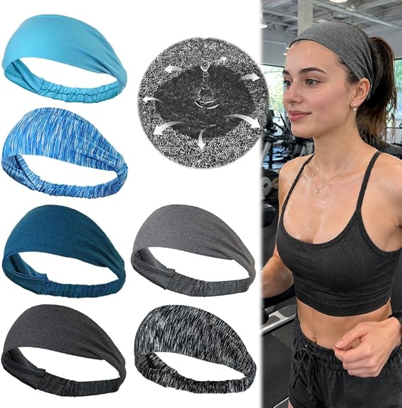 Dreamlover Sweat Wicking Workout Headbands for Women, 6 Pieces