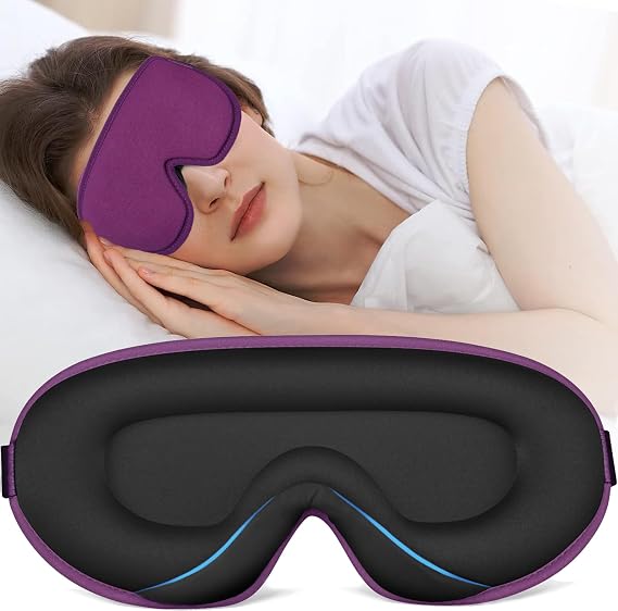 Sleep Mask for Women Men, 3D Contoured Blindfold 100% Blockout Light Eye Mask for Sleeping, Upgraded Eye Cover with Adjustable Strap, Eye Pillow Soft Comfy Eye Shade for Nap Travel Night Shift,Purple