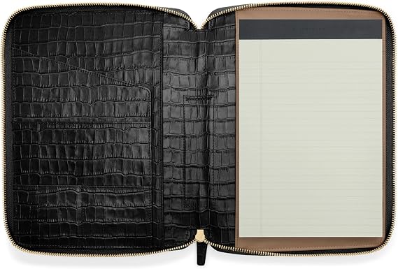 Leatherology Junior Zippered Padfolio with Notepad - Black Croc