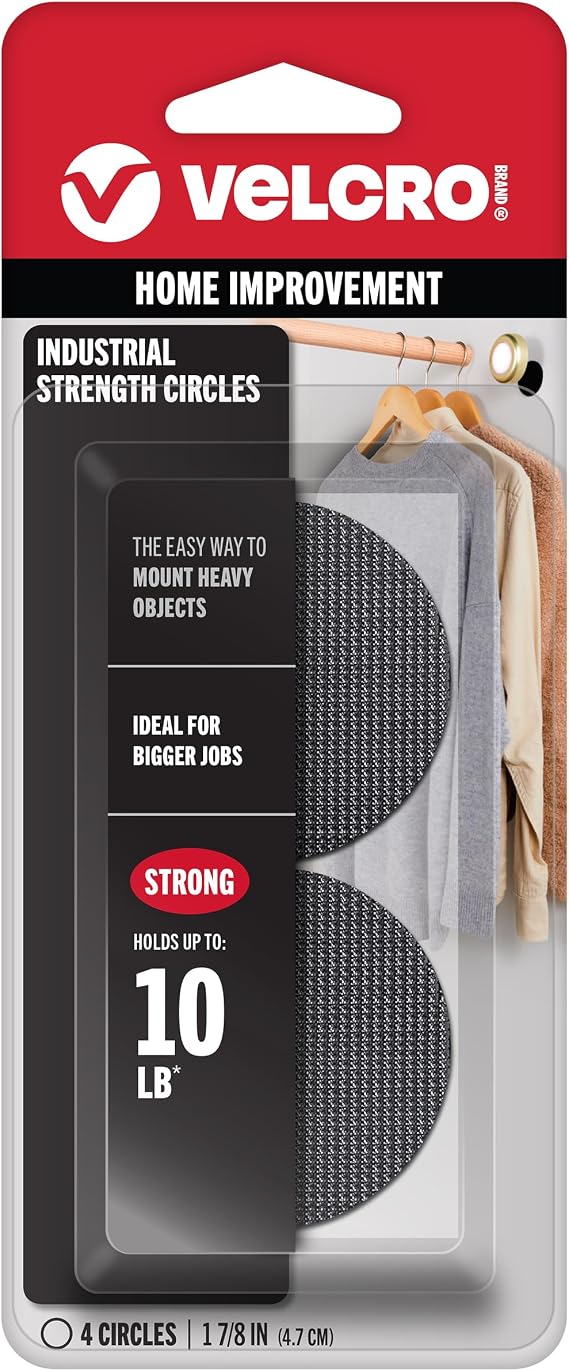 VELCRO Brand Industrial Strength Circles, Black, Large 1-7/8in, 4 Sets | Industrial Strength Adhesive Sticky Back Fasteners For Indoor And Outdoor Use, Strong Hold For Mounting And Repairs