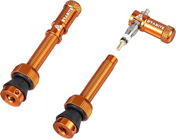 Granite Juicy Nipple Valve Cap and 44mm Matching Color Presta Valve Stem Set, Bike Tire Caps Dust Covers with Valve Core Removing Function, Durable Alloy Valves and Valve Caps (Orange)
