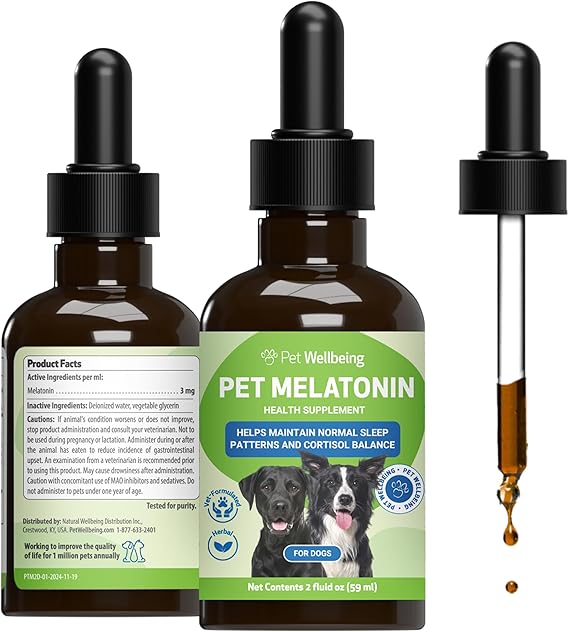 Pet Wellbeing Pet Melatonin for Dogs - Sleep & Adrenal Support, 2 oz | NASC Certified & Vet-Formulated Liquid Sleep Supplement with Vegan Melatonin for Healthy Sleep Patterns & Circadian Rhythm