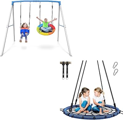 Trekassy 440lbs Swing Sets with Heavy Duty A-Frame Metal Swing Stand for Backyard  750lbs 40 Spider Web Saucer Tree Swing for Kids Adults