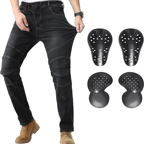 CTBQiTom Motorcycle Jeans for Men with CE Level 2 Armor, Commute & Tour | EN1621-1 Certified Detachable Pads, Cold-Flex Honeycomb Armor, Stretch Denim, All-Season, Slim Fit