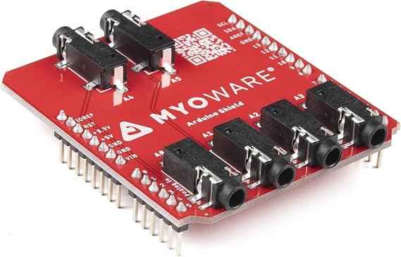 MyoWare 2.0 compatible with Arduino Shield- Connect to your compatible with Arduino R3 board & your MyoWare 2.0 Muscle sensor- Connect up to 6 sensors and/or link shields using TRS to TRS audio cables