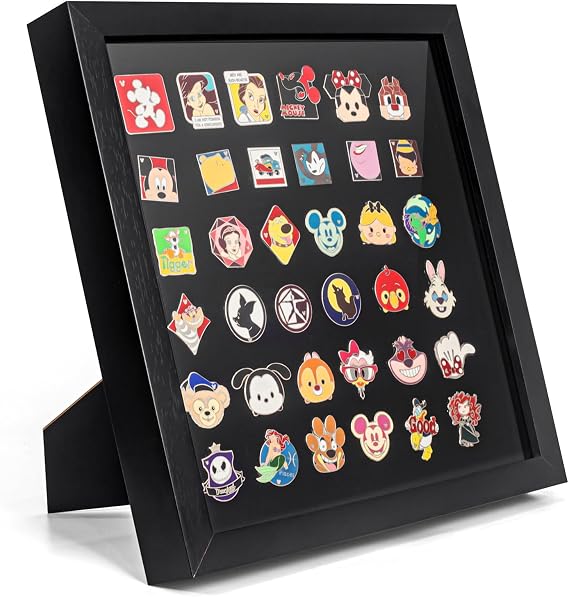 tutata Enamel Pin Display Frame, 11x11 Shadow Box, Wall & Tabletop Display | Fit Usual, Large, or 3D Pins, Acrylic Cover, Durable Pin Board, Pin Holder, Black