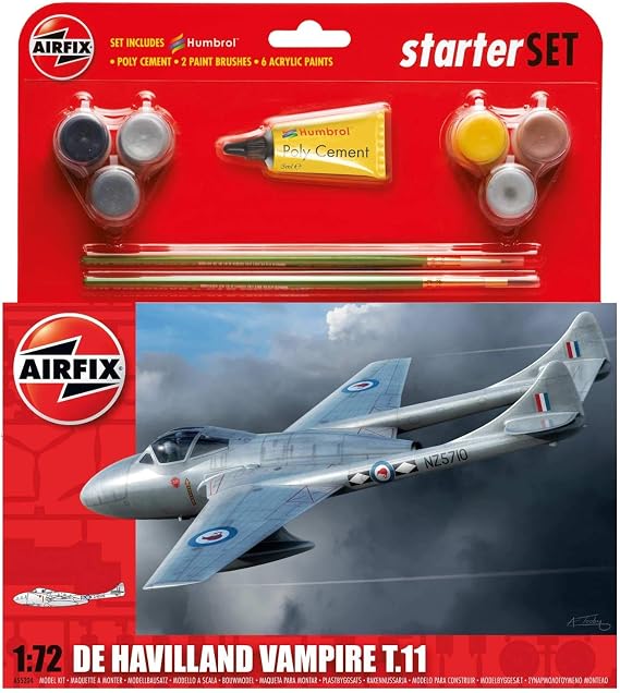 Airfix DeHavilland Vampire TII Airplane Building Gift Set, 1:72 Scale