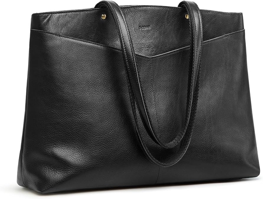 S-ZONE Leather Tote Bag Women Work Travel Shoulder Bags Purses with Zipper