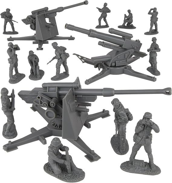 BMC CTS WW2 German 88mm Flak Artillery & Crews - 15pc Gray Army Men Accessories