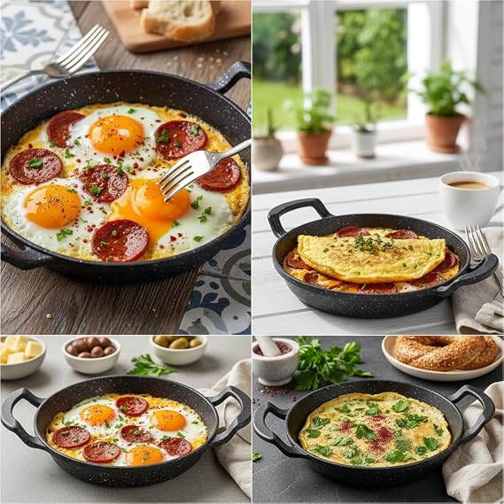 Deconox 2'li Granit Alüminyum Döküm Sahan Seti | Yapışmaz Yumurta & Kızartma Tavası | Granit Omlet Tavası (18cm + 20cm) | Eşit Isı Dağılımı ve Dayanıklı (18CM 1 ADET)